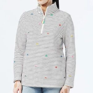 Joules Pip Print Casual Half Zip Sweatshirt in Rainbow Bees Stripe Pockets